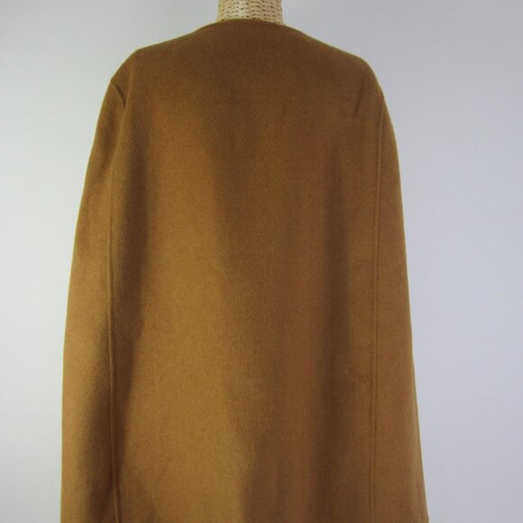 Zara Women Camel Cape Wool Blend Hand Made Faux Leather Buckles Relaxed - Picture 8 of 12